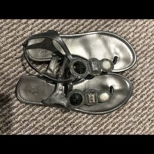 Gray jeweled sandals